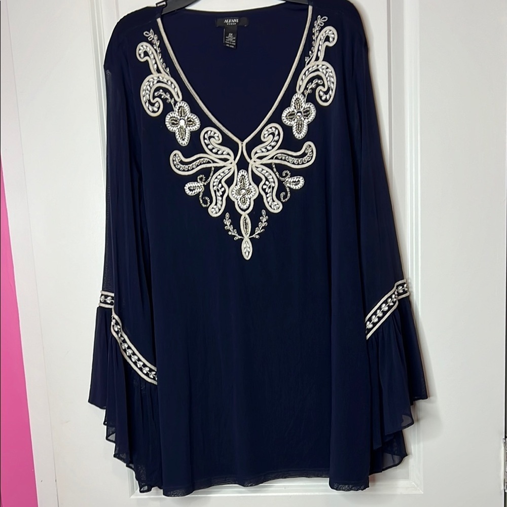 Navy Embroidered Women's Top